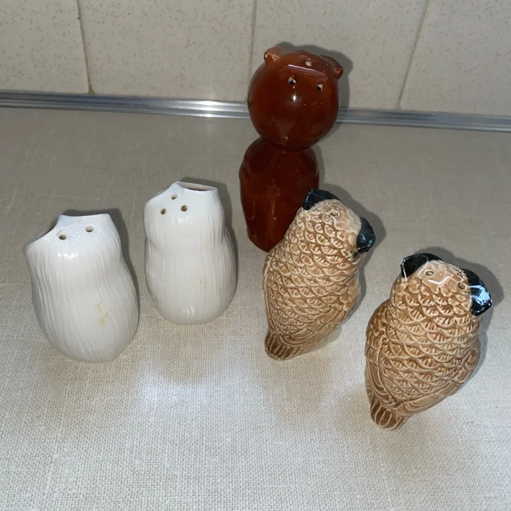 Vintage Salt & Pepper Shakers Set Lot Owls‎ 5 Items